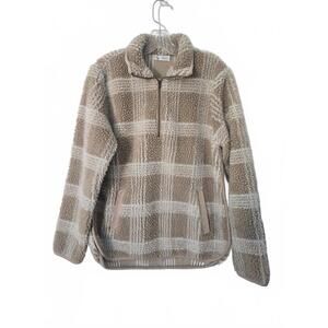 Carve Designs Beige and White Plaid Fleece Jacket